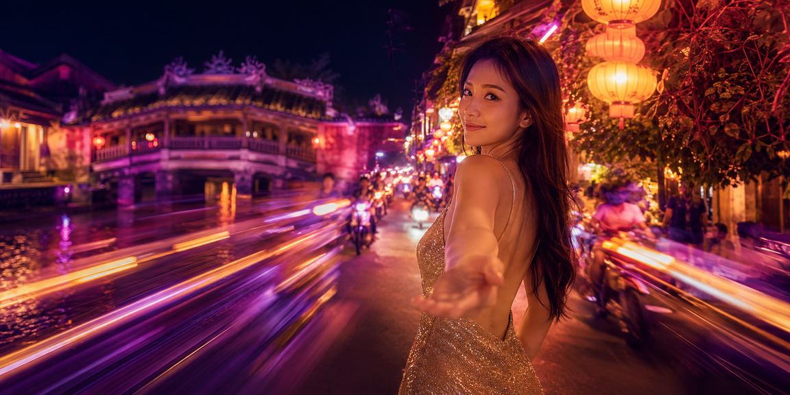 Chợ đêm và khu vui chơi tại Hội An về đêm với ánh đèn lồng rực rỡ và không khí lễ hội
